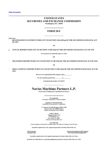 Thumbnail Navios Maritime Partners 20-F Annual Report 2014