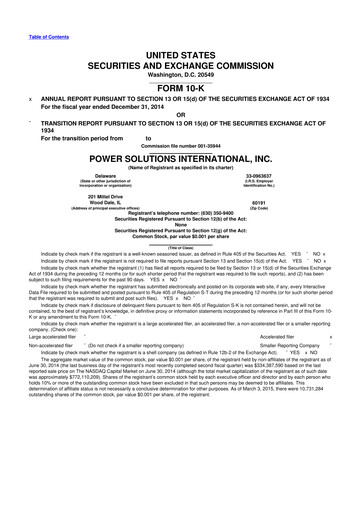 Thumbnail Power Solutions International 10-K Annual Report 2014
