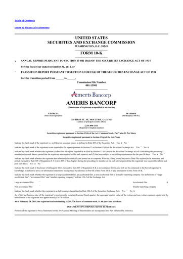 Thumbnail Ameris Bancorp
 10-K Annual Report 2014