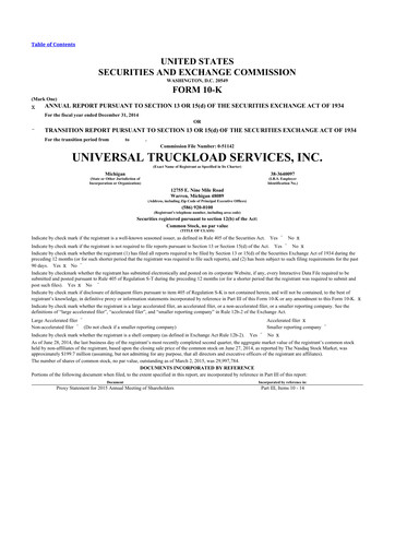 Thumbnail Universal Logistics Holdings 10-K Annual Report 2014