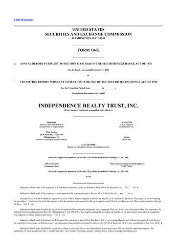 Miniature Independence Realty Trust
 10-K Rapport annuel 2014