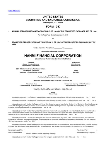 Thumbnail Hanmi Financial 10-K Annual Report 2014
