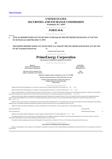 Thumbnail PrimeEnergy Resources 10-K Annual Report 2014