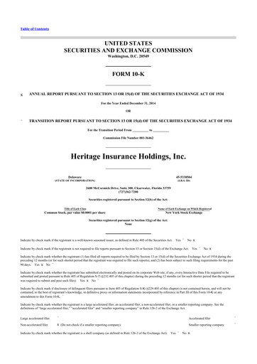 Thumbnail Heritage Insurance 10-K Annual Report 2014