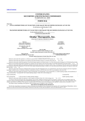 Thumbnail Ocular Therapeutix 10-K Annual Report 2014