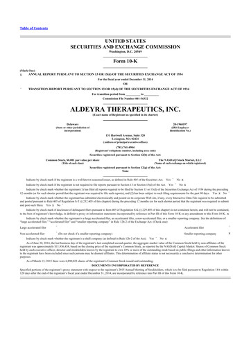 Thumbnail Aldeyra Therapeutics
 10-K Annual Report 2014
