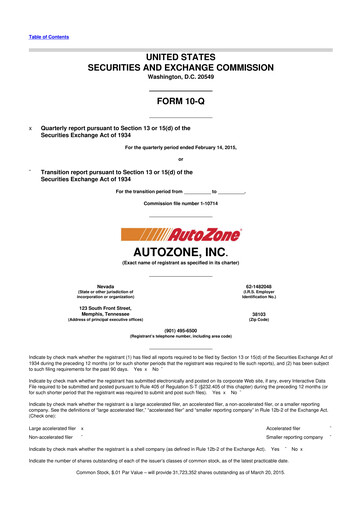 Miniature AutoZone 10-Q Rapport trimestriel 2015 