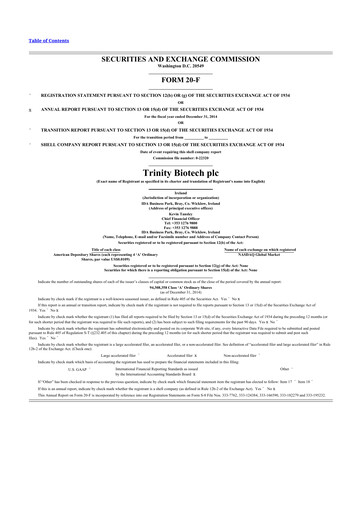 Thumbnail Trinity Biotech
 20-F Annual Report 