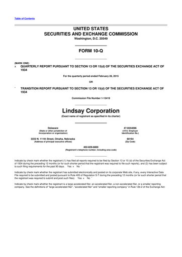 Thumbnail Lindsay Corporation
 10-Q Quarterly Report FY2015 