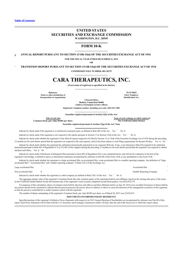 Thumbnail Cara Therapeutics
 10-K Annual Report 2014