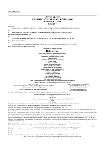 Miniature Baidu 20-F Rapport annuel 2014