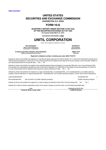 Thumbnail Unitil Corporation
 10-Q Quarterly Report FY2015 