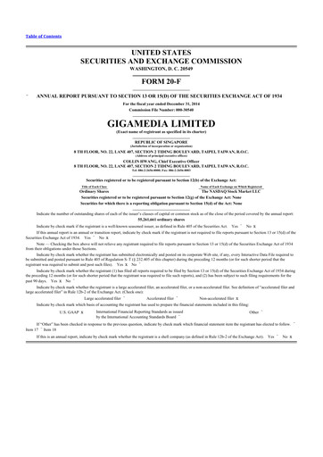 Thumbnail GigaMedia 20-F Annual Report 2014