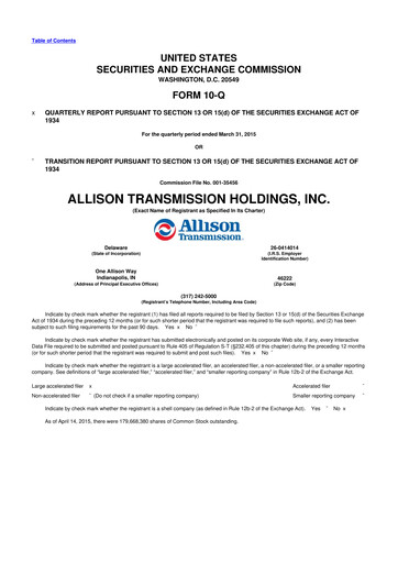 Vorschaubild Allison Transmission
 10-Q Quartalsbericht 2015 