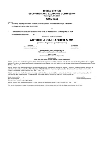 Thumbnail Arthur J. Gallagher & Co.
 10-Q Quarterly Report FY2015 