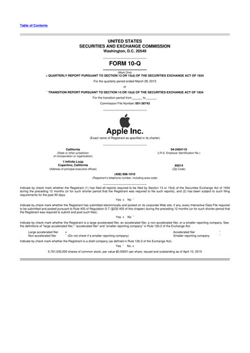 Miniature Apple 10-Q Rapport trimestriel 2015 