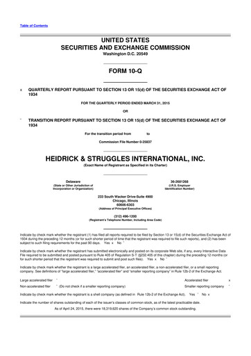 Miniature Heidrick & Struggles

 10-Q Rapport trimestriel 2015 