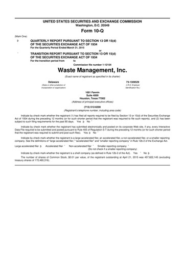 Thumbnail Waste Management 10-Q Quarterly Report FY2015 