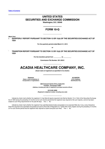 Thumbnail Acadia Healthcare
 10-Q Quarterly Report FY2015 