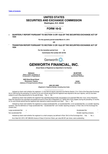 Miniature Genworth Financial
 10-Q Rapport trimestriel 2015 