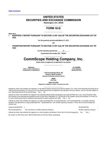 Miniature CommScope
 10-Q Rapport trimestriel 2015 