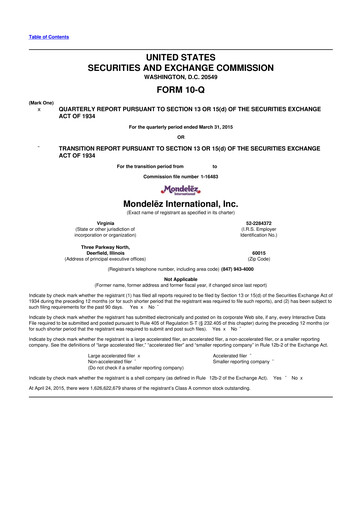 Thumbnail Mondelez International 10-Q Quarterly Report FY2015 
