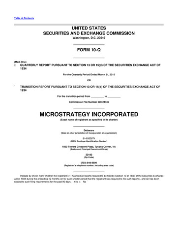 Miniature Strategy 
 (MicroStrategy) 10-Q Rapport trimestriel 2015 