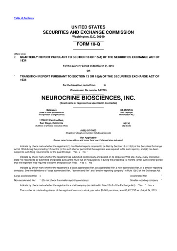 Thumbnail Neurocrine Biosciences
 10-Q Quarterly Report FY2015 