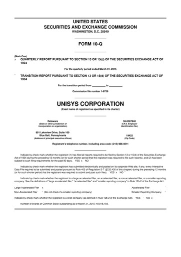 Thumbnail Unisys 10-Q Quarterly Report FY2015 