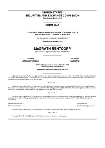 Thumbnail McGrath RentCorp
 10-Q Quarterly Report FY2015 