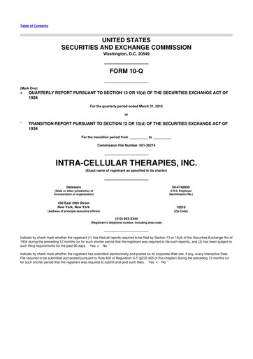 Thumbnail Intra-Cellular Therapies 10-Q Quarterly Report FY2015 