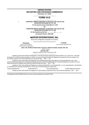 Thumbnail Mercer International 10-Q Quarterly Report FY2015 