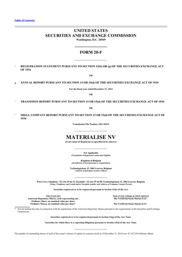 Thumbnail Materialise NV 20-F Annual Report 