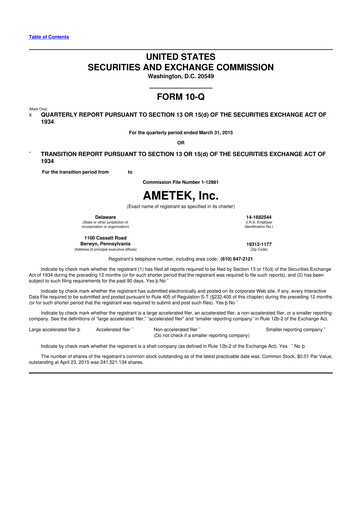 Vorschaubild Ametek 10-Q Quartalsbericht 2015 