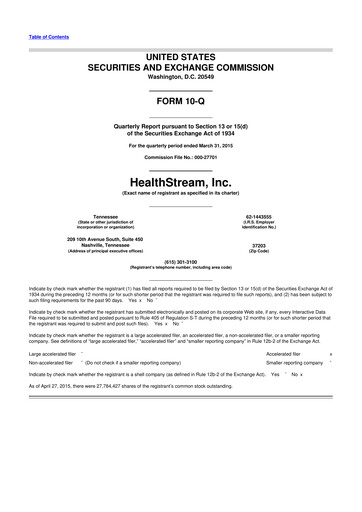 Thumbnail HealthStream 10-Q Quarterly Report FY2015 
