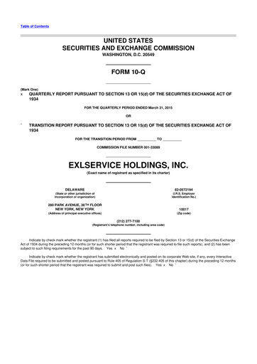 Miniature EXL Service
 10-Q Rapport trimestriel 2015 