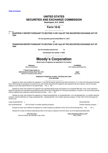 Thumbnail Moody's 10-Q Quarterly Report FY2015 