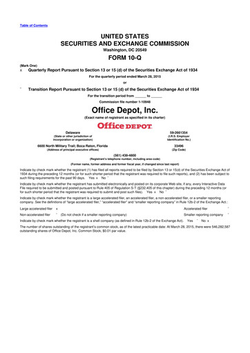 Thumbnail The ODP Corporation
 10-Q Quarterly Report FY2015 