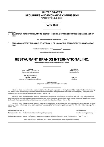 Miniature Restaurant Brands International 10-Q Rapport trimestriel 2015 