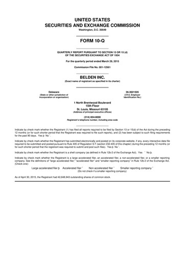 Thumbnail Belden 10-Q Quarterly Report FY2015 