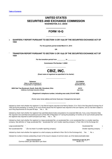 Thumbnail CBIZ 10-Q Quarterly Report FY2015 