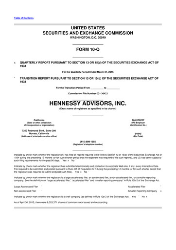 Thumbnail Hennessy Advisors 10-Q Quarterly Report FY2015 