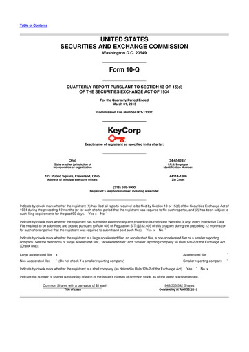 Miniature KeyCorp (KeyBank) 10-Q Rapport trimestriel 2015 