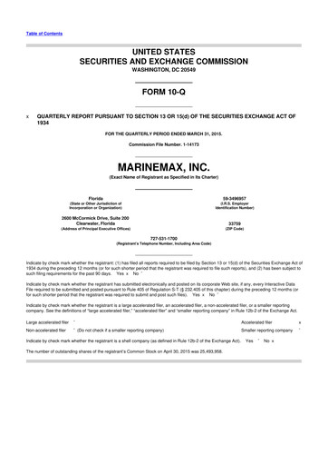 Thumbnail MarineMax 10-Q Quarterly Report FY2015 