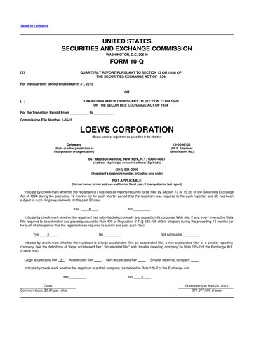 Thumbnail Loews Corporation
 10-Q Quarterly Report FY2015 