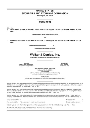 Thumbnail Walker & Dunlop

 10-Q Quarterly Report FY2015 