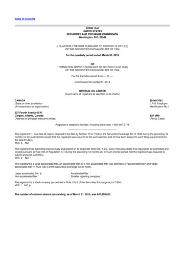 Thumbnail Imperial Oil
 10-Q Quarterly Report FY2015 