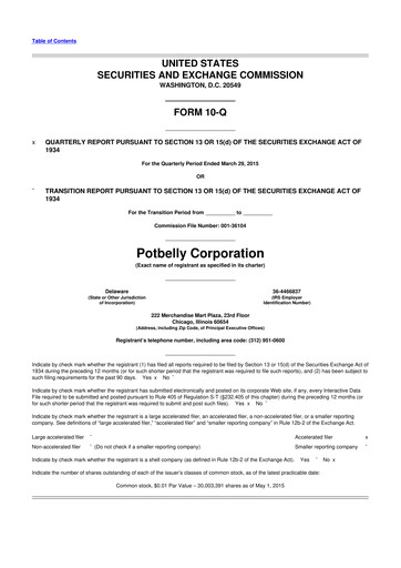 Thumbnail Potbelly Corporation 10-Q Quarterly Report FY2015 
