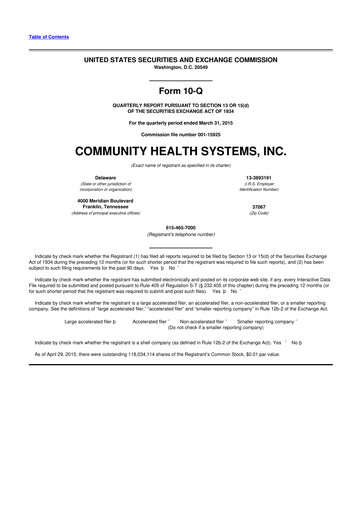 Thumbnail Community Health Systems
 10-Q Quarterly Report FY2015 