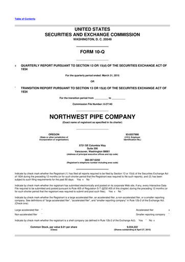 Thumbnail Northwest Pipe Company
 10-Q Quarterly Report FY2015 